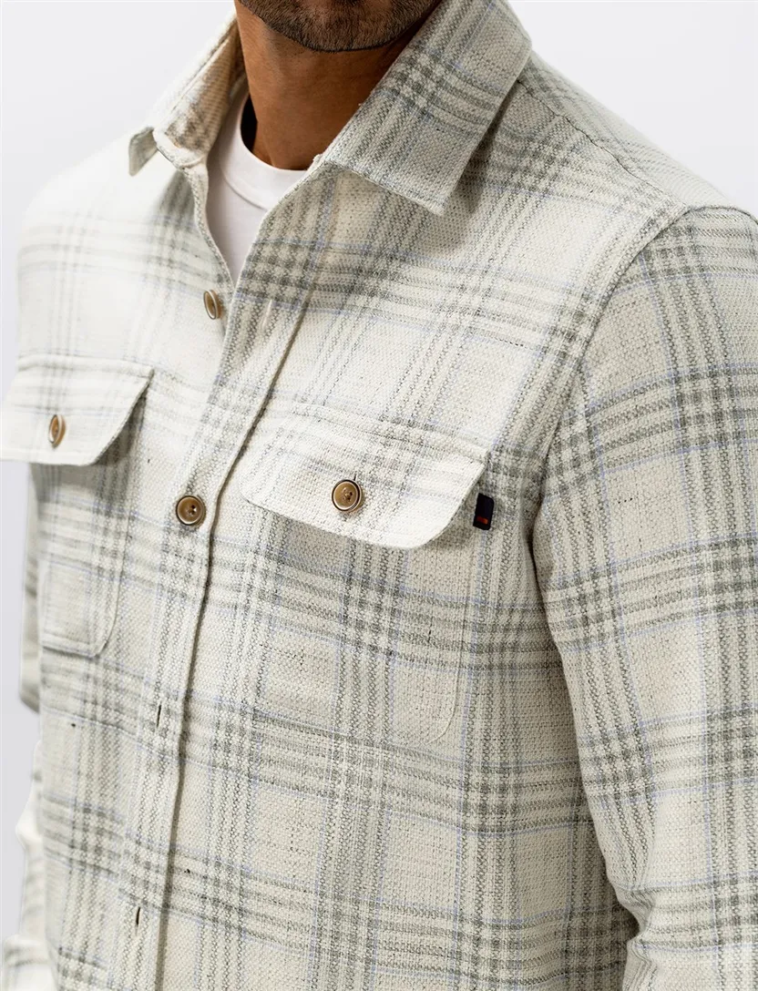 Overshirt State of Art crème blauw geruit wijde fit