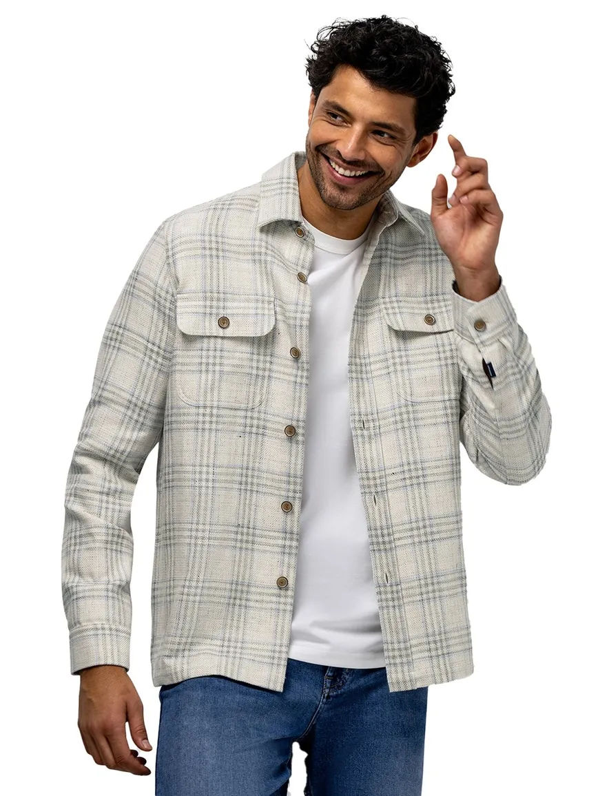 State of Art overshirt crème geruit wijde fit