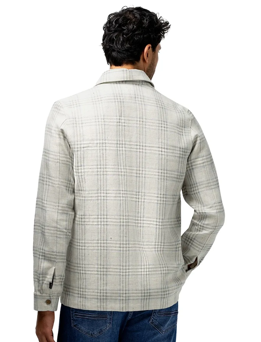State of Art overshirt crème geruit wijde fit