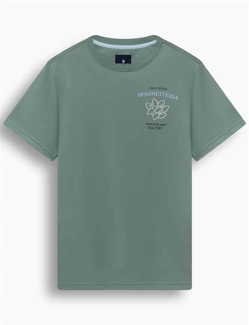 T-shirt State of Art zeegroen backprint normale fit