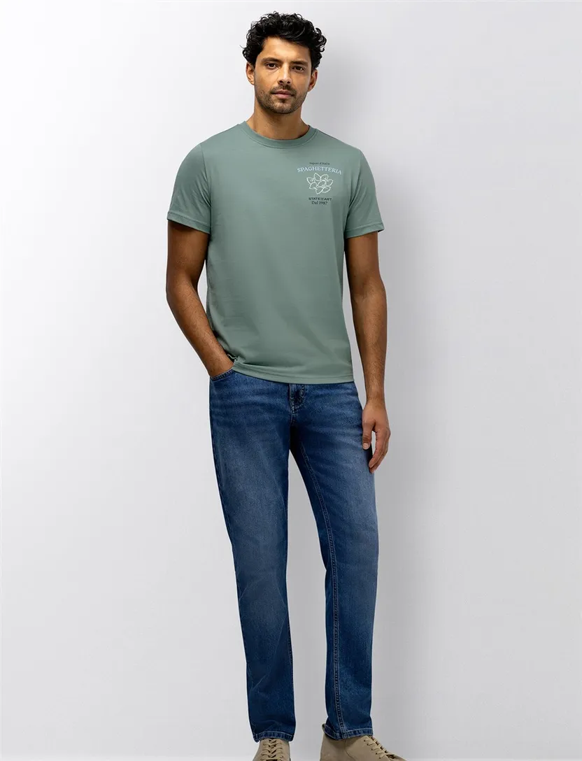 T-shirt State of Art zeegroen backprint normale fit