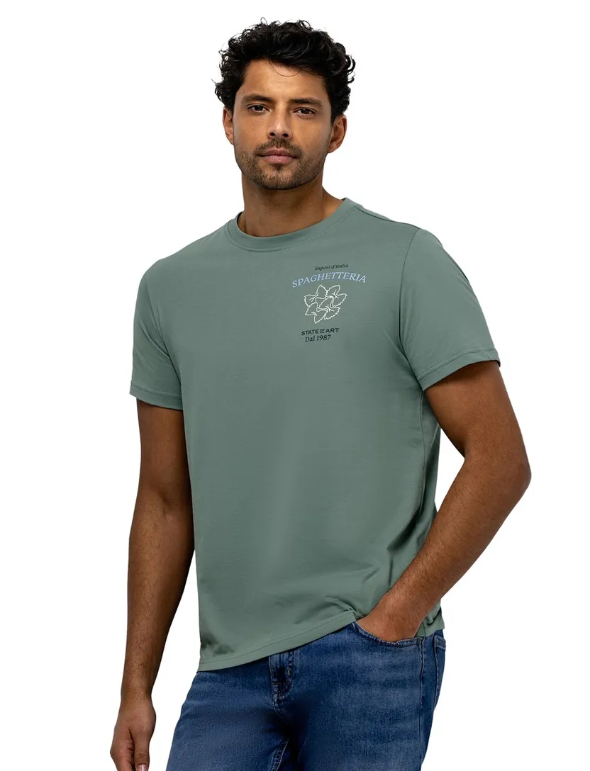 T-shirt State of Art zeegroen backprint normale fit