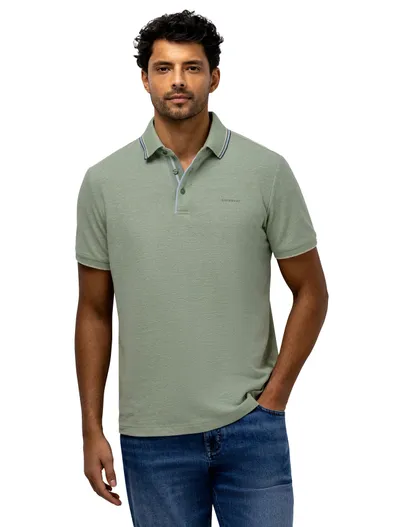 State of Art State of Art poloshirt groen gemeleerd 3 knoops