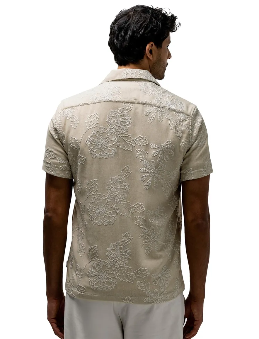 State of Art overhemd beige bloemen geborduurd