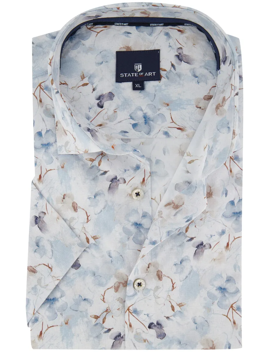 Overhemd State of Art lichtblauw geprint bloemen wijde fit