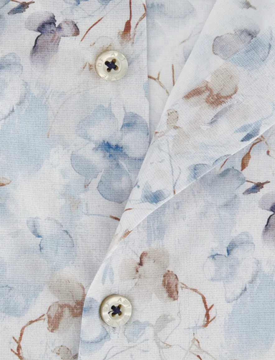 Overhemd State of Art lichtblauw geprint bloemen wijde fit