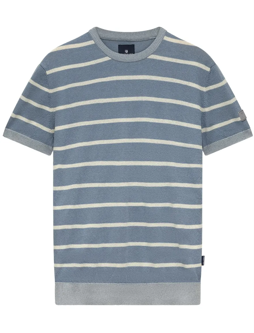 State of Art T-shirt blauw wit gestreept