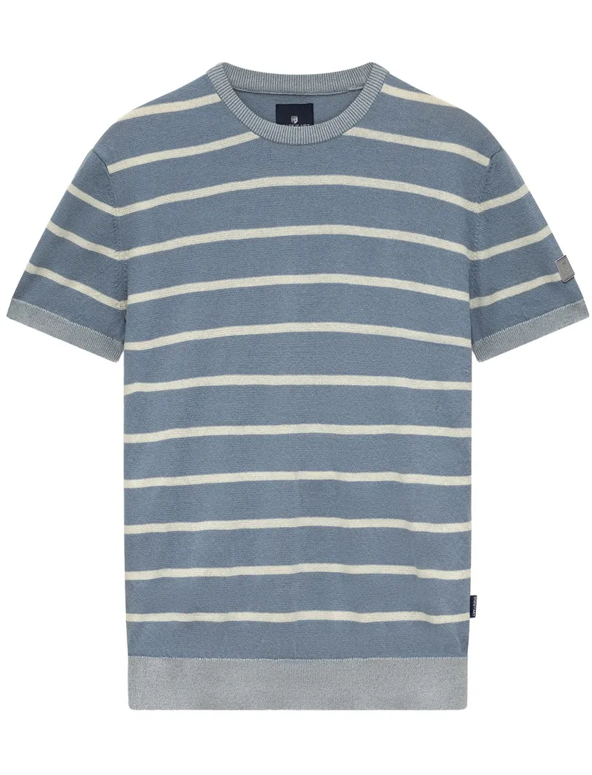 T-shirt State of Art blauw gestreept met boord