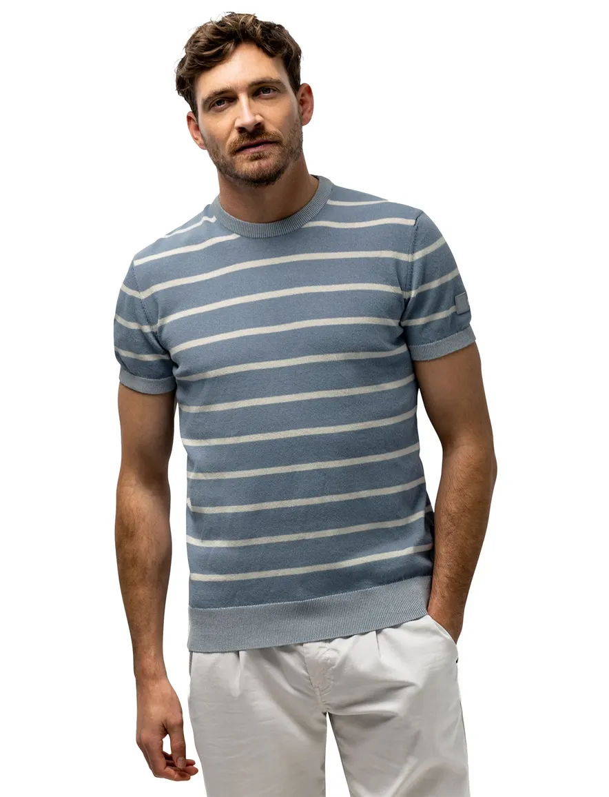 State of Art T-shirt blauw wit gestreept