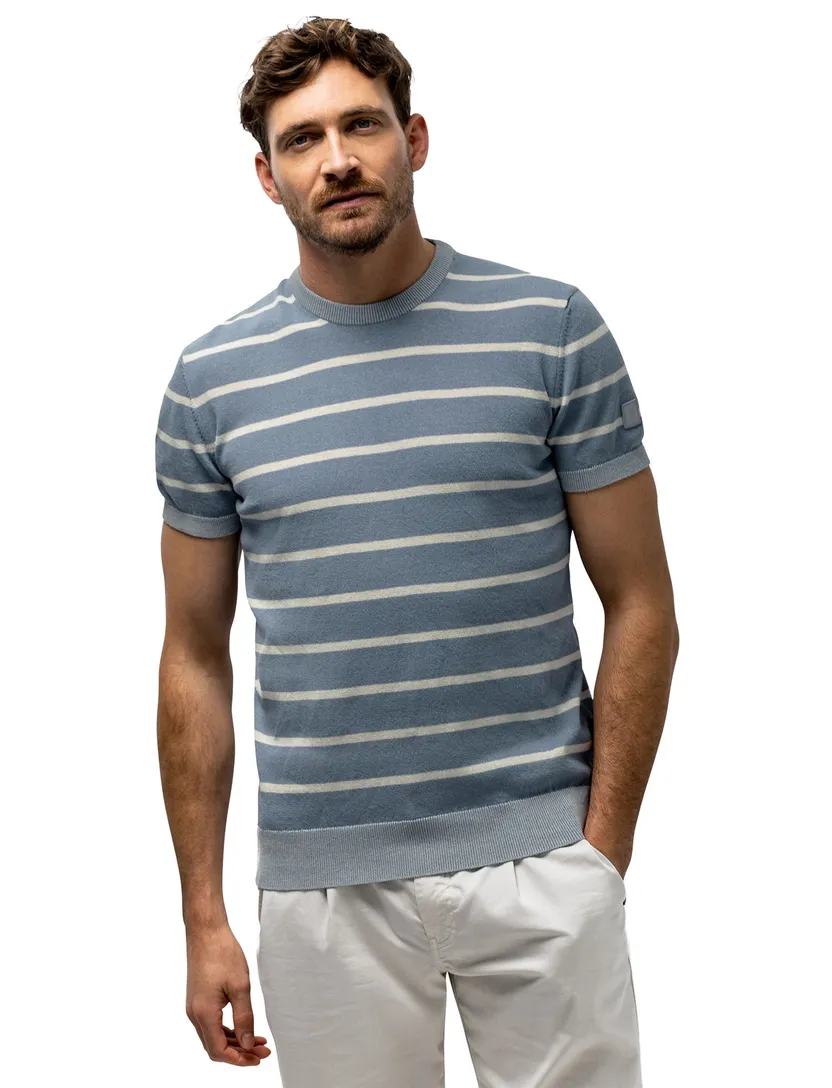 T-shirt State of Art blauw gestreept met boord