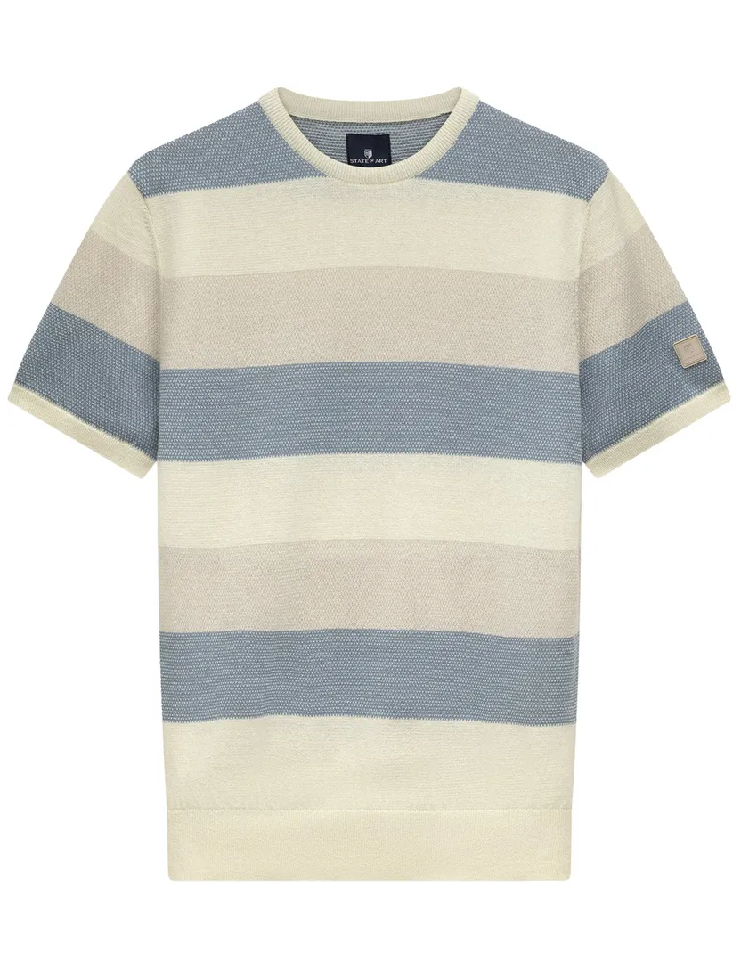 T-shirt State of Art blauw gestreept met boord