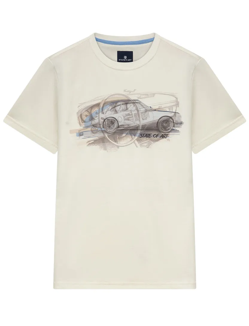 T-shirt State of Art creme met boord