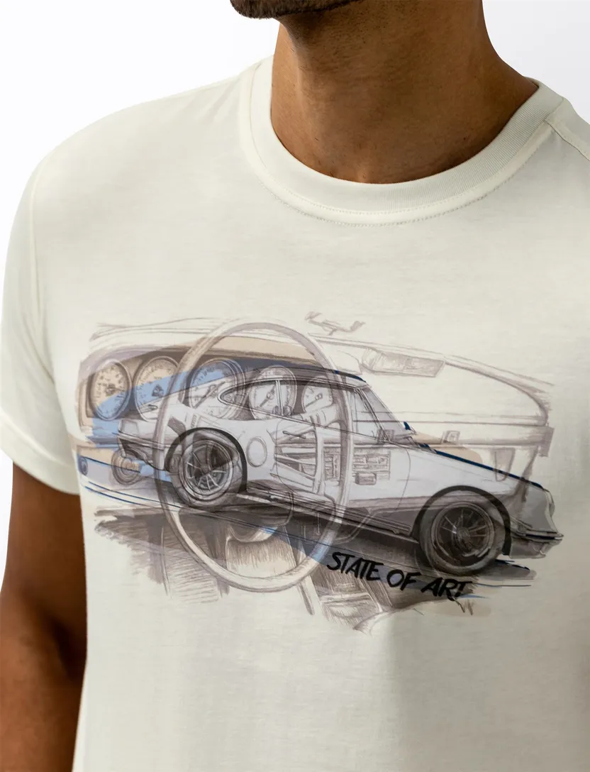 T-shirt State of Art creme met boord