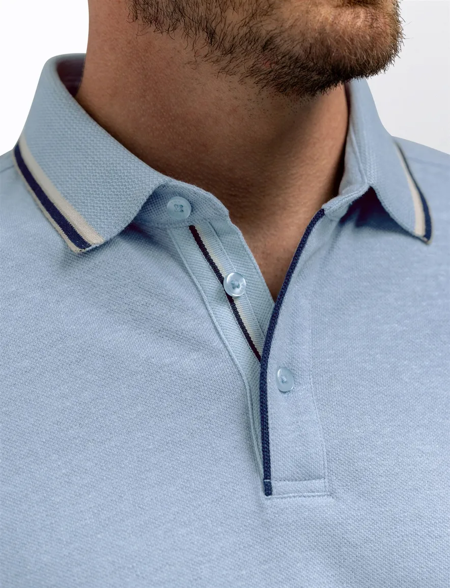 State of Art poloshirt lichtblauw linnenblend