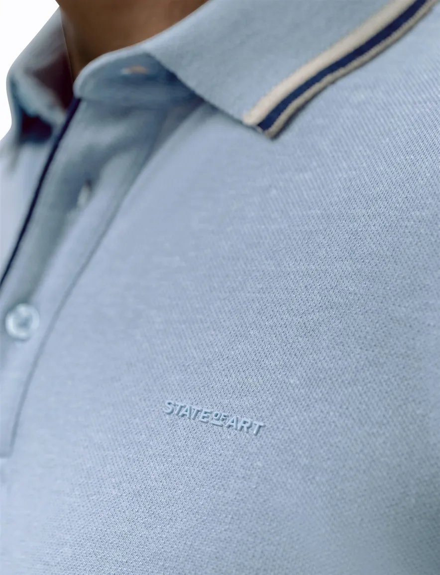 State of Art poloshirt lichtblauw linnenblend