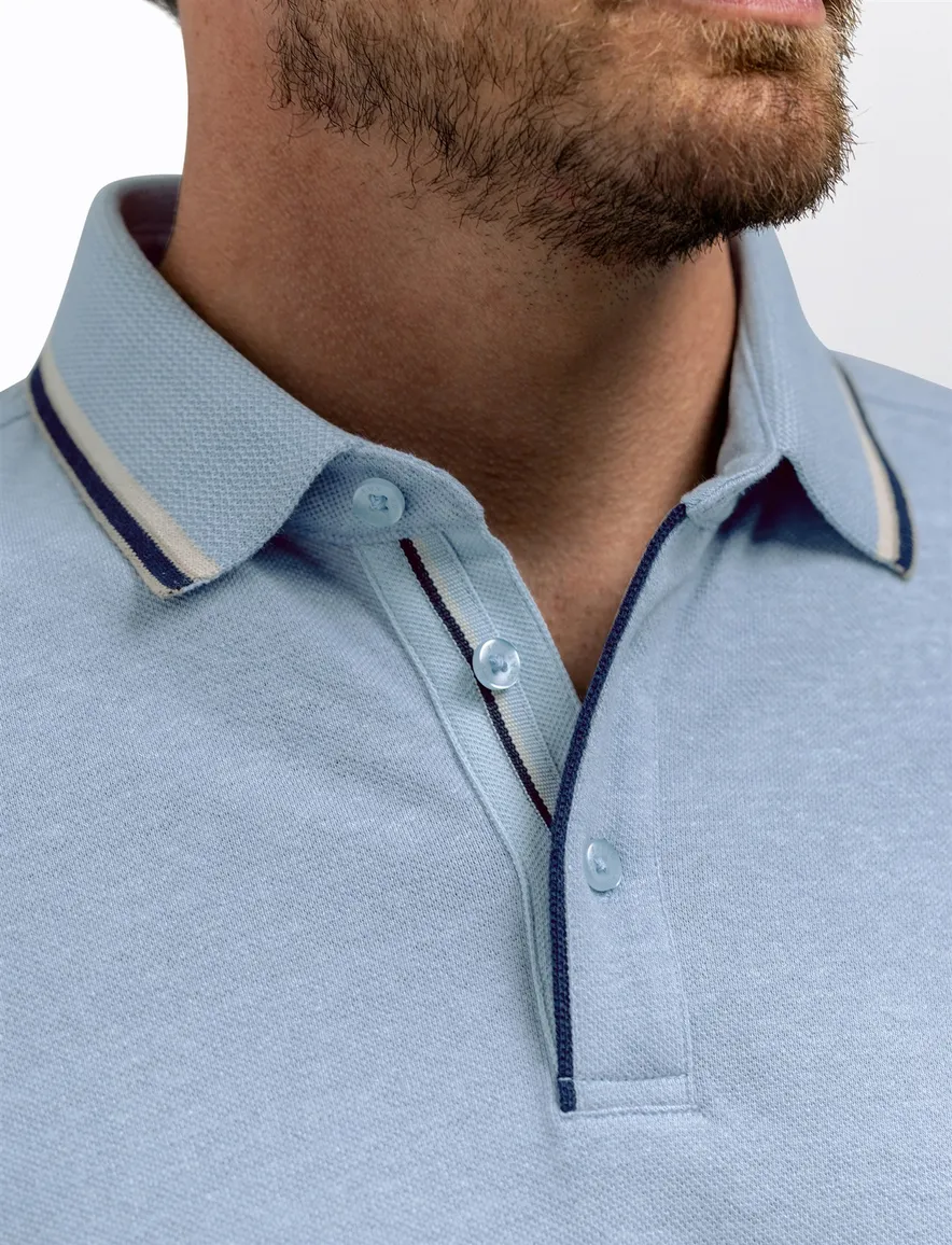 State of Art poloshirt lichtblauw linnenblend