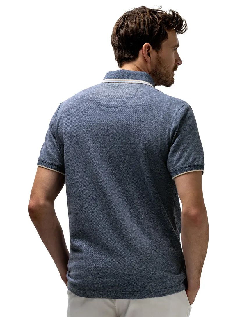State of Art polo blauw gemeleerd 3 knopen linnen