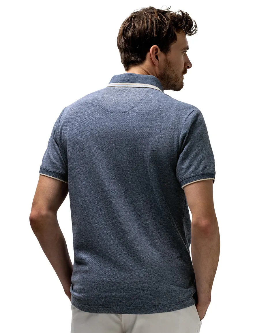 State of Art poloshirt blauw melange linnenblend