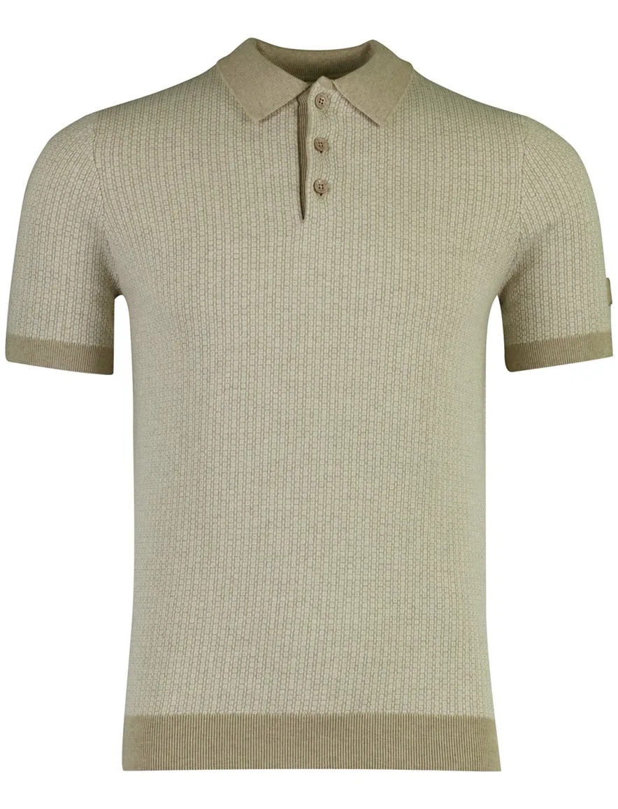 Geprinte beige polo State of art 3-knoops