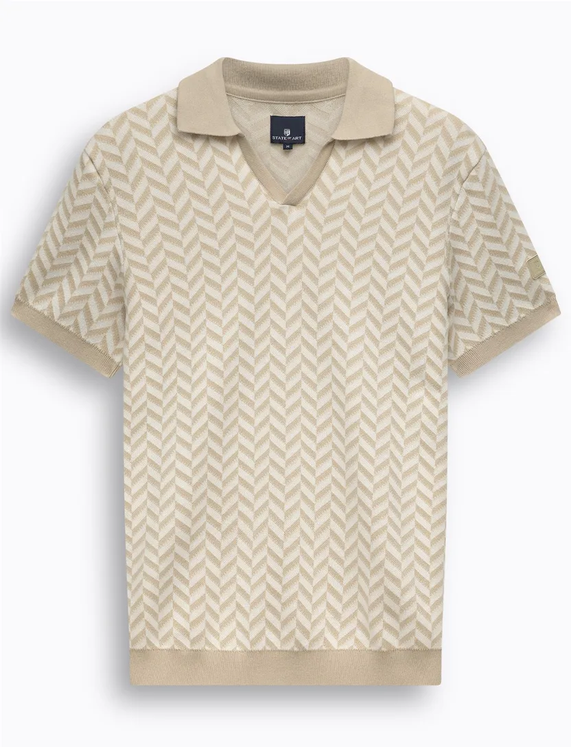 Korte mouw poloshirt State of Art beige katoen