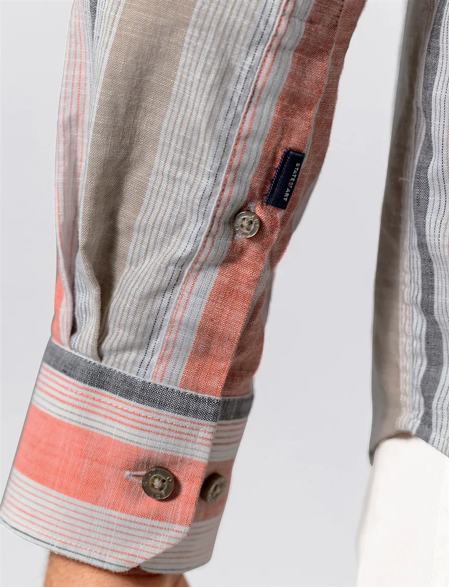 State of Art overhemd rood blauw gestreept linnen