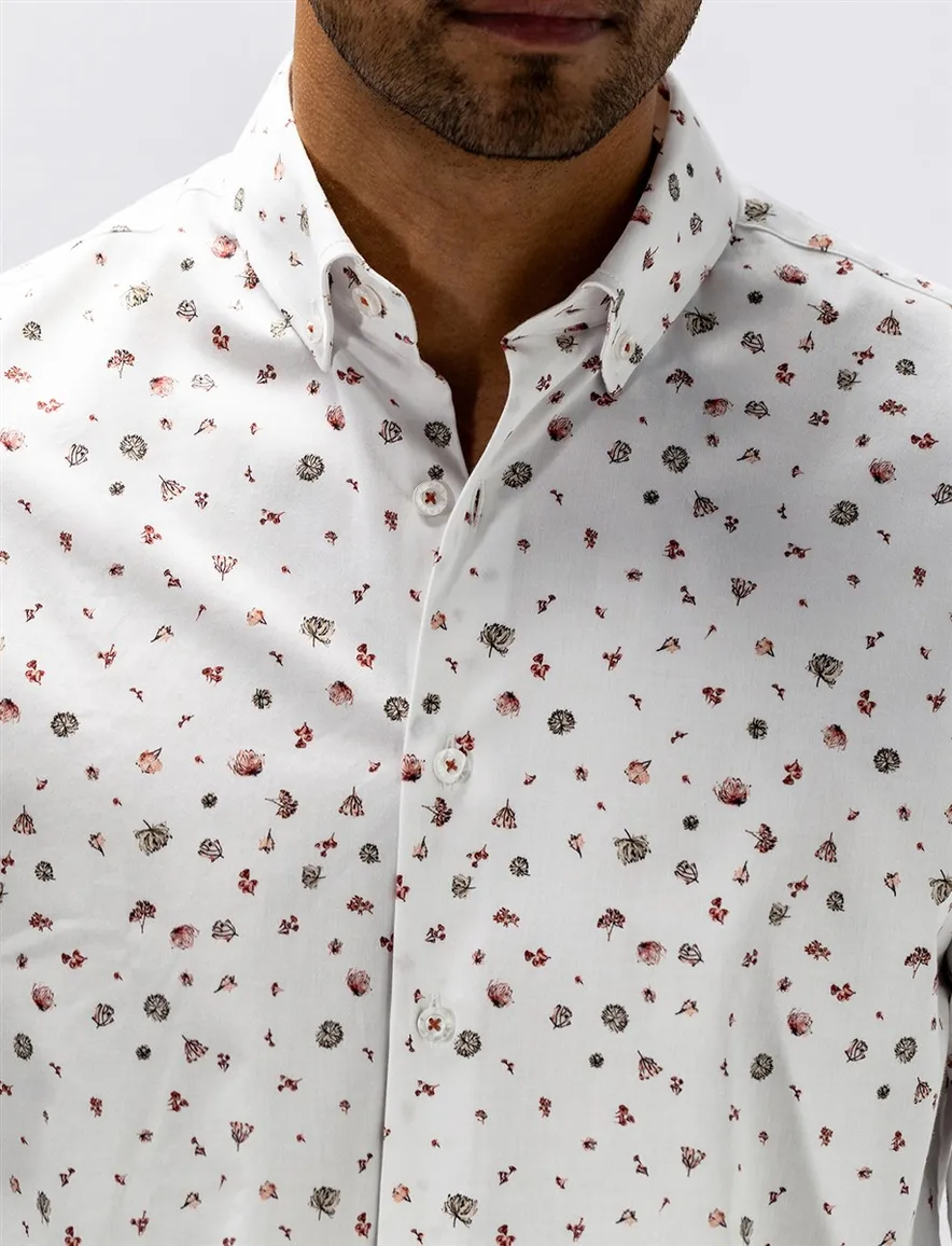 State of Art overhemd wit geprint bloemen rood