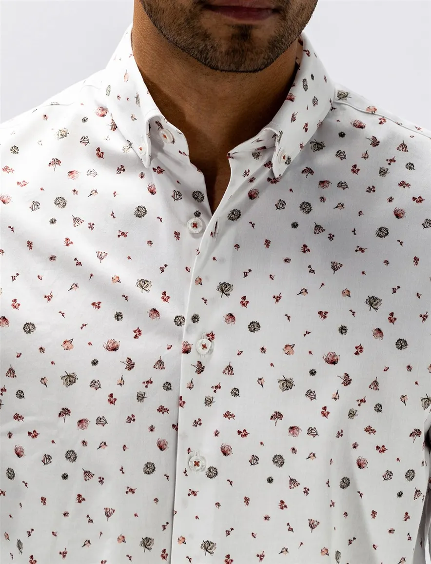 State of Art overhemd wit geprint bloemen rood