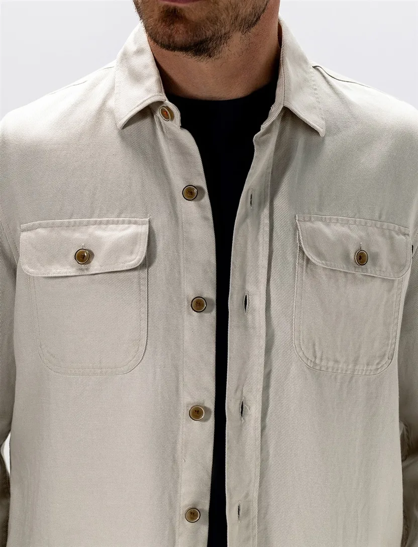 Overshirt State of Art beige wijde fit