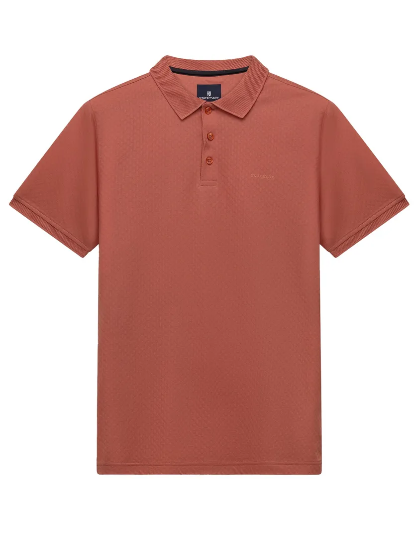 Polo State of Art Regular Fit rood effen pique 3 knoops textuur
