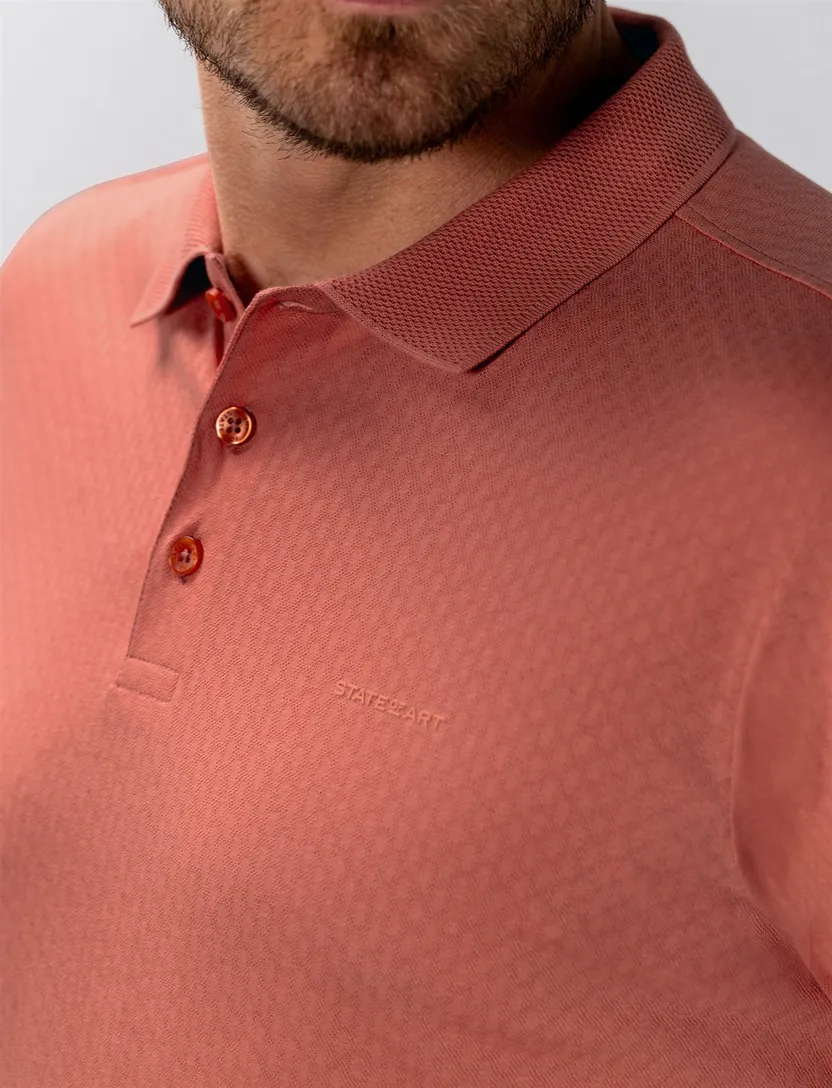 Polo State of Art Regular Fit rood effen pique 3 knoops textuur