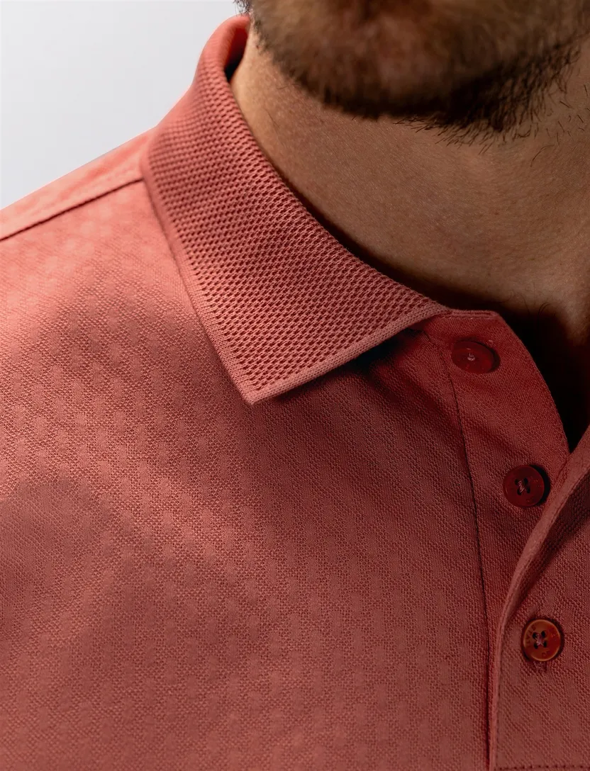 Polo State of Art Regular Fit rood effen pique 3 knoops textuur