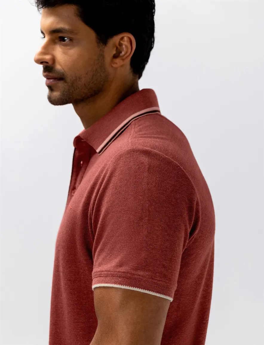 State of Art Regular Fit polo rood gemêleerd casual 3 knoops linnen