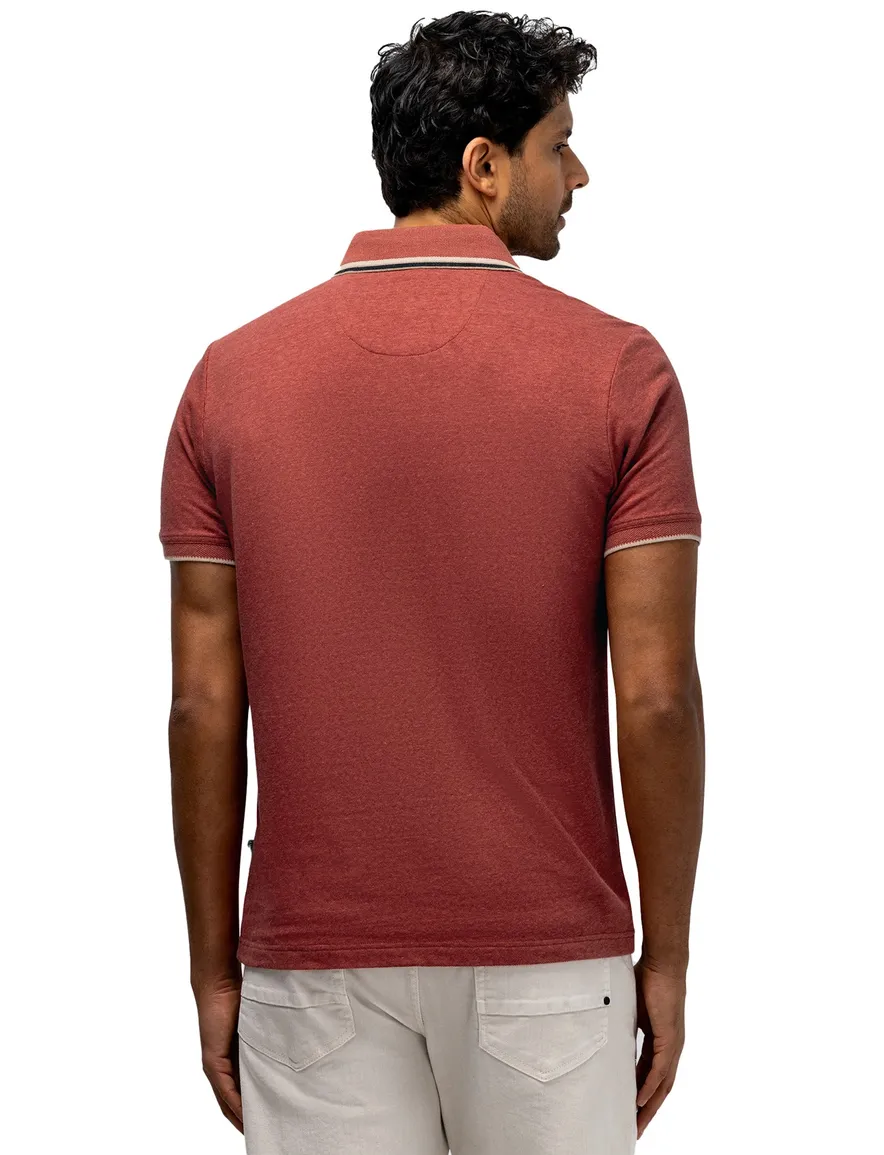 State of Art Regular Fit polo rood gemêleerd casual 3 knoops linnen