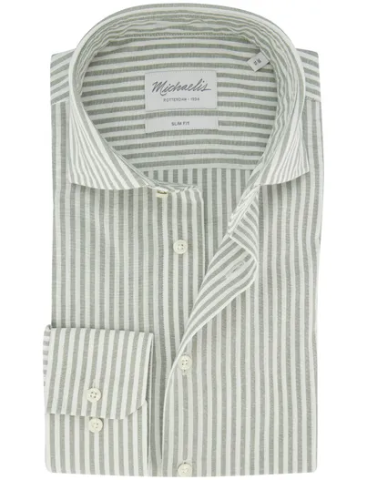 Michaelis Michaelis gestreept overhemd groen slim fit