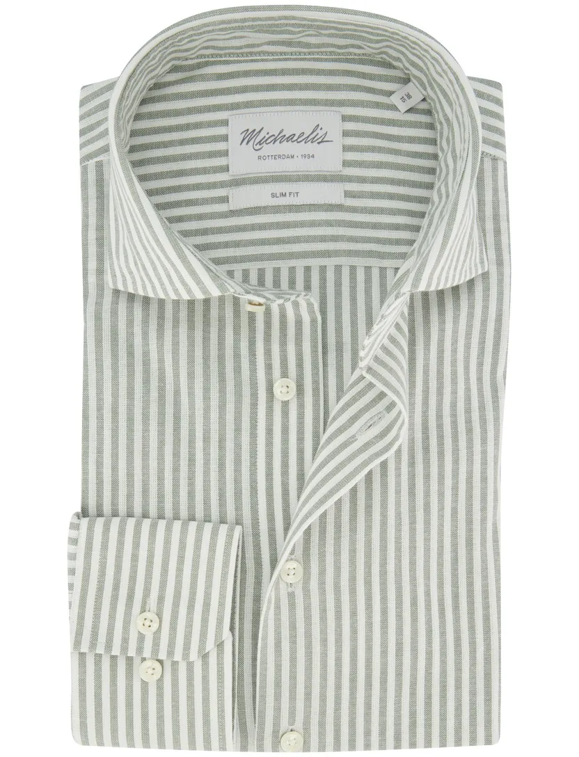 Michaelis overhemd groen gestreept slim fit