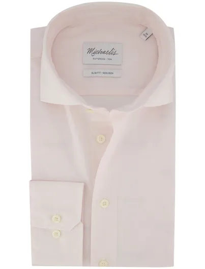 Michaelis Strijvrij overhemd roze Michealis slim fit wide spread boord