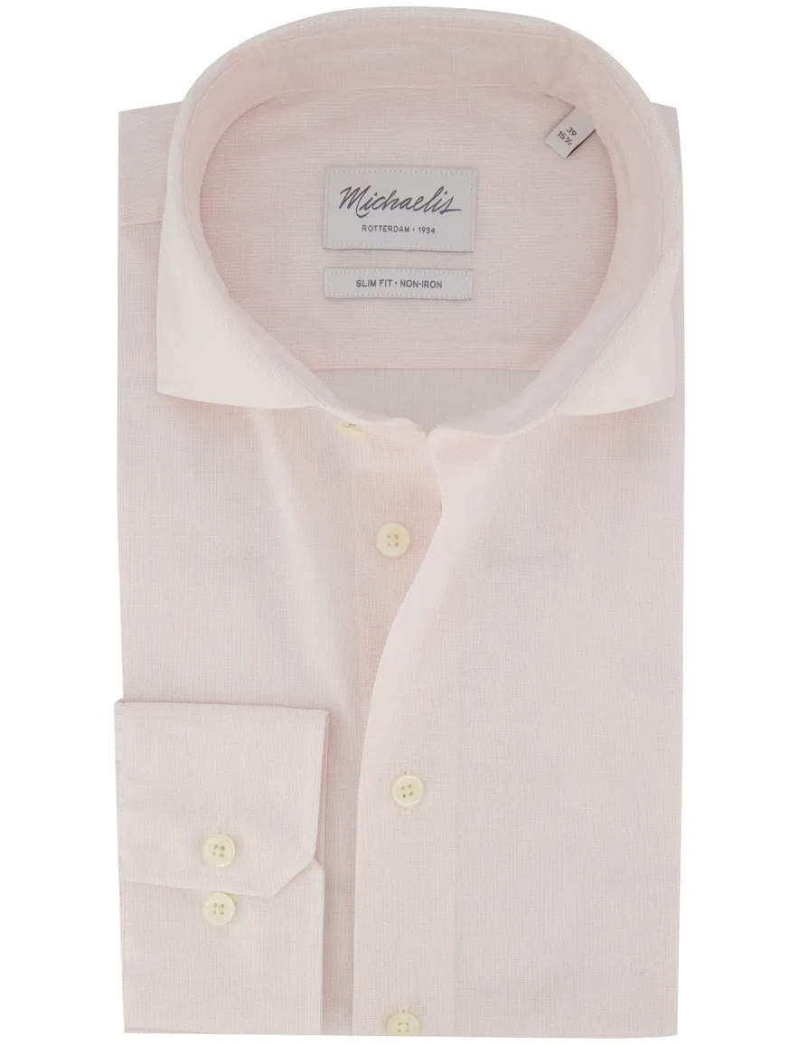 Strijvrij overhemd roze Michealis slim fit wide spread boord