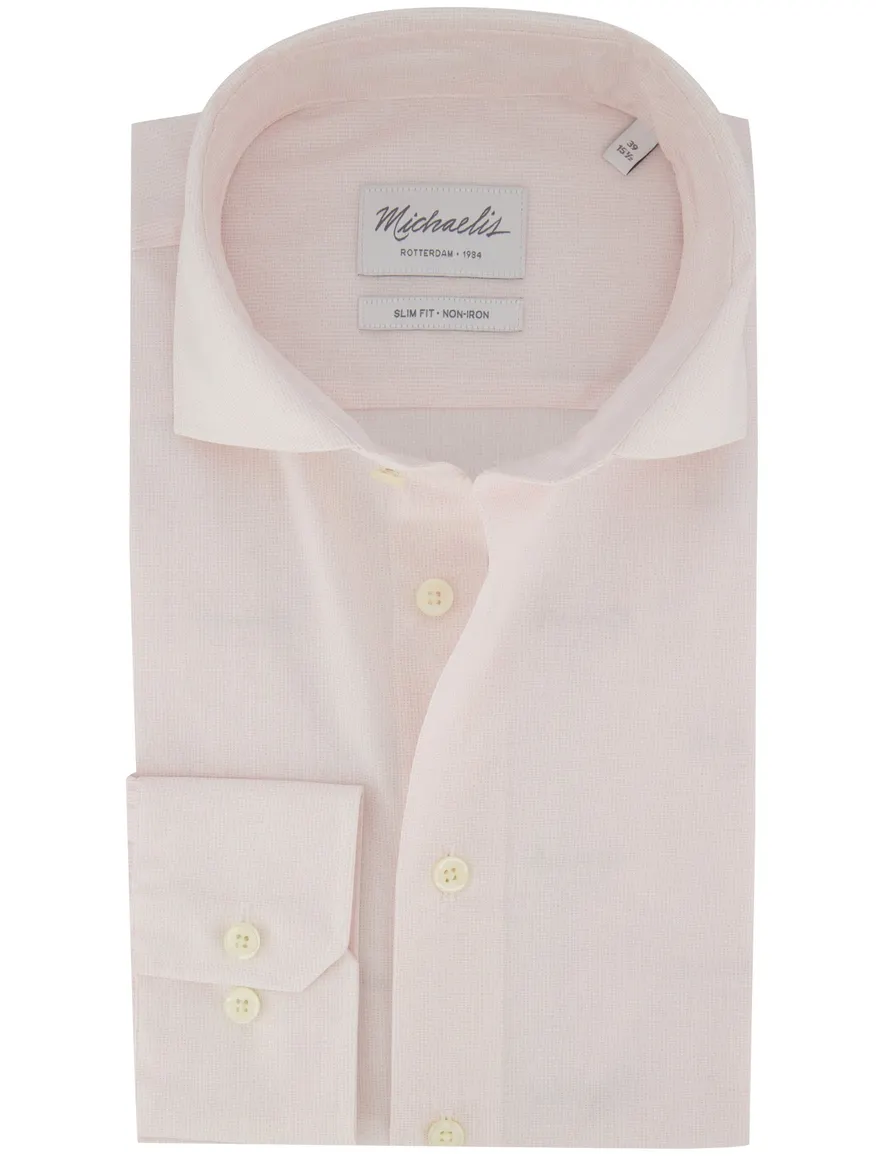 Strijvrij overhemd roze Michealis slim fit wide spread boord