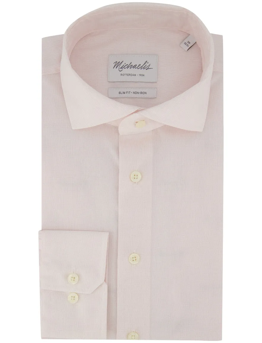 Strijvrij overhemd roze Michealis slim fit wide spread boord