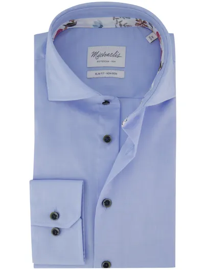 Michaelis Strijkvrij slim fit overhemd Michealis lichtblauw cutaway boord