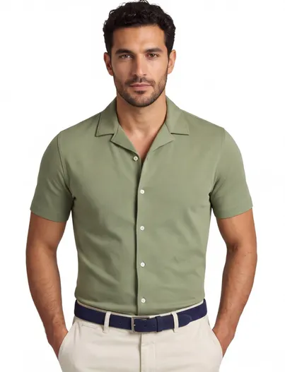 Desoto Overhemd Desoto groen reverskraag casual korte mouw