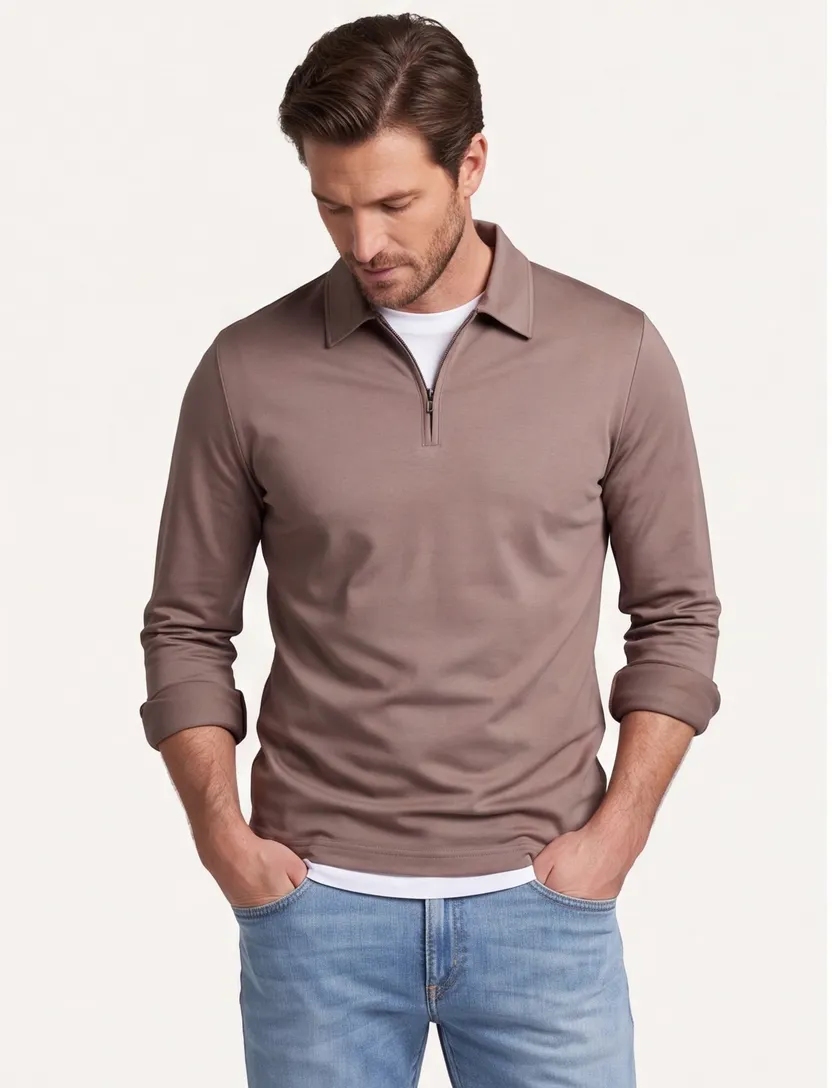 Poloshirt Desoto beige katoen rits