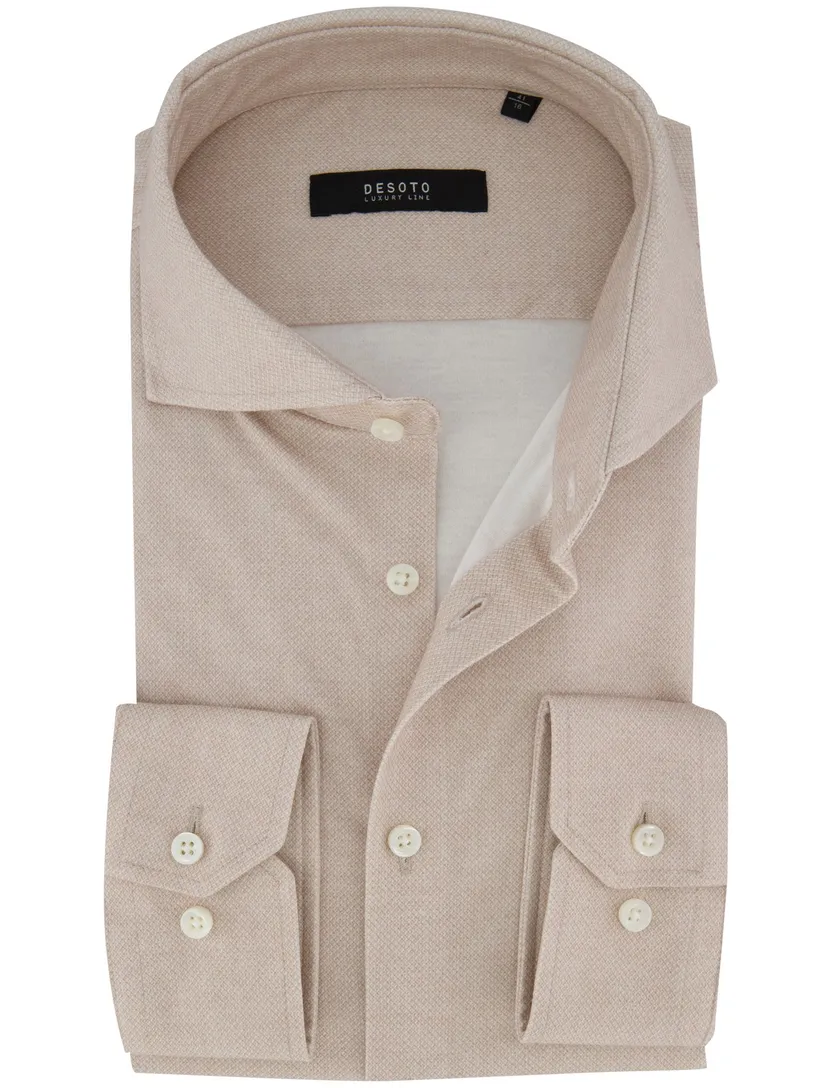 Overhemd beige Desoto Luxury witte knoop katoen