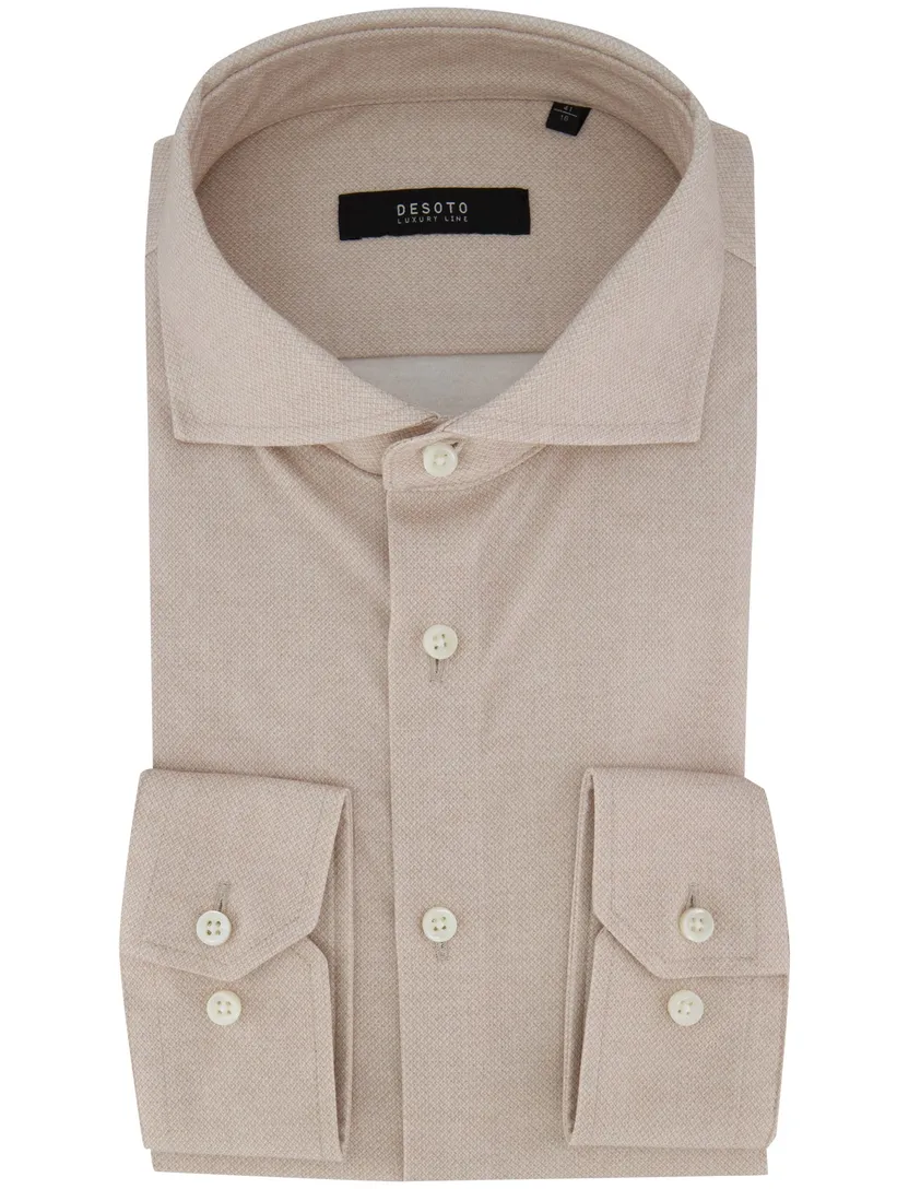 Overhemd beige Desoto Luxury witte knoop katoen