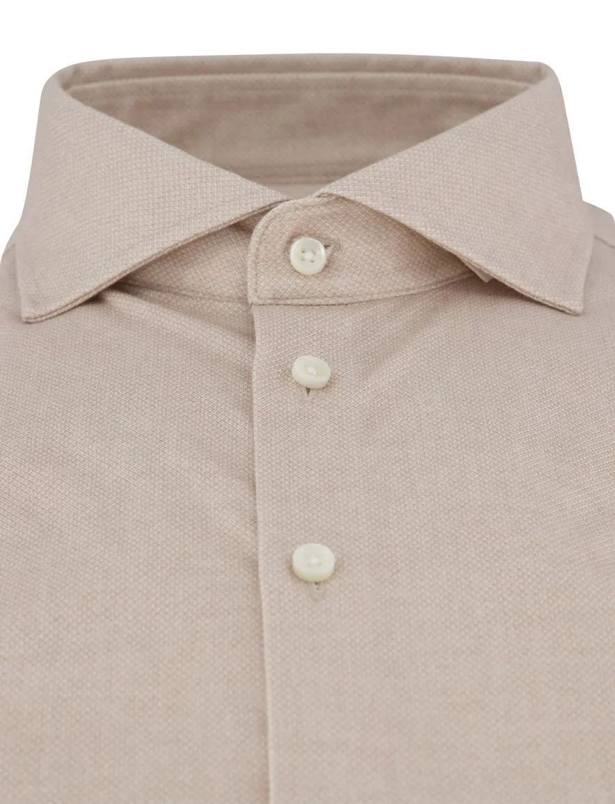 Desoto Luxury overhemd beige katoen witte knoop