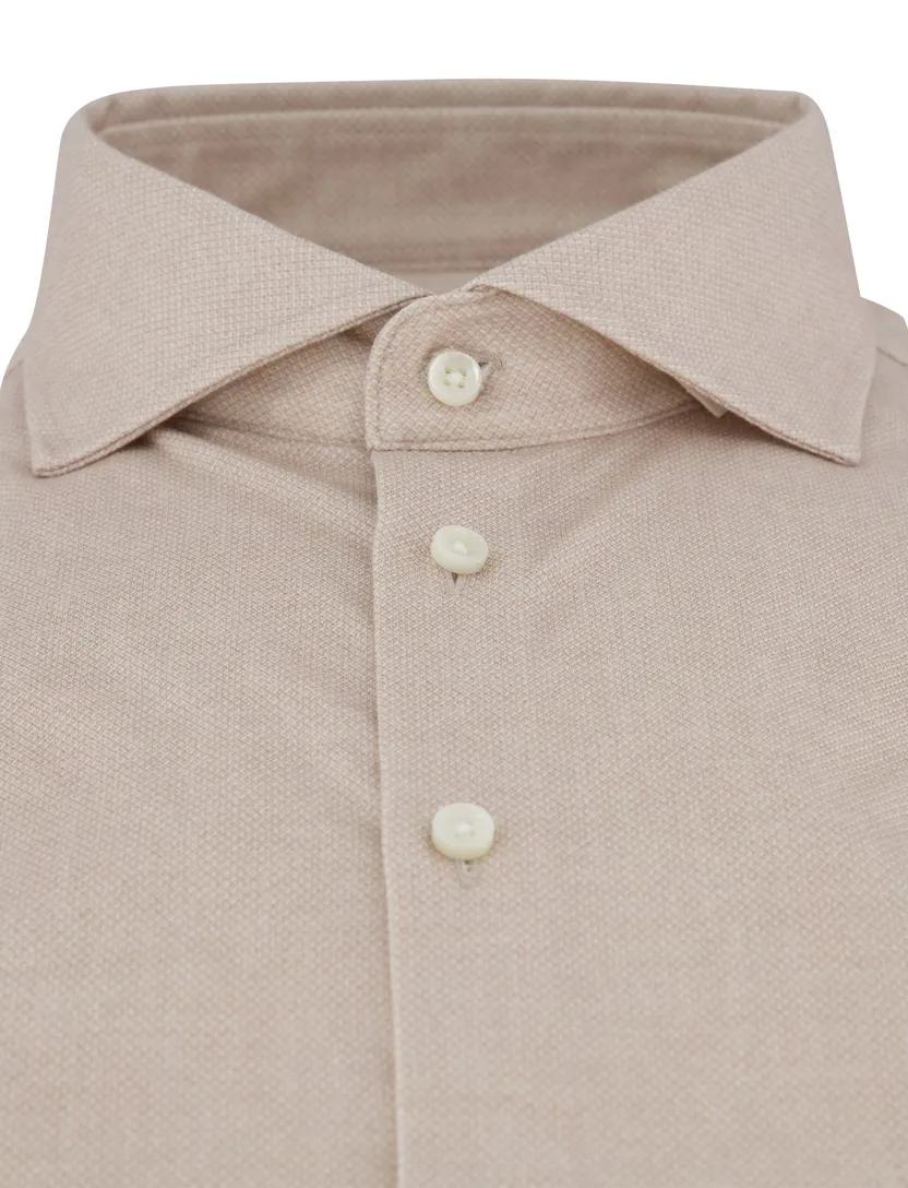 Overhemd beige Desoto Luxury witte knoop katoen