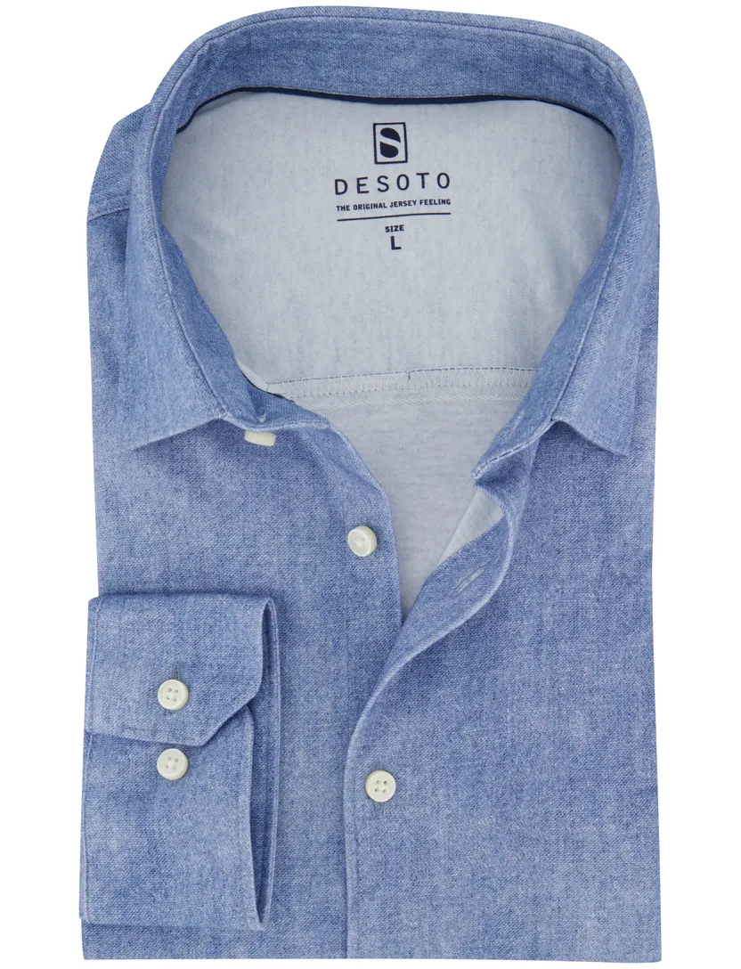 Blauwe casual jersey gemeleerd Desoto Kent overhemd