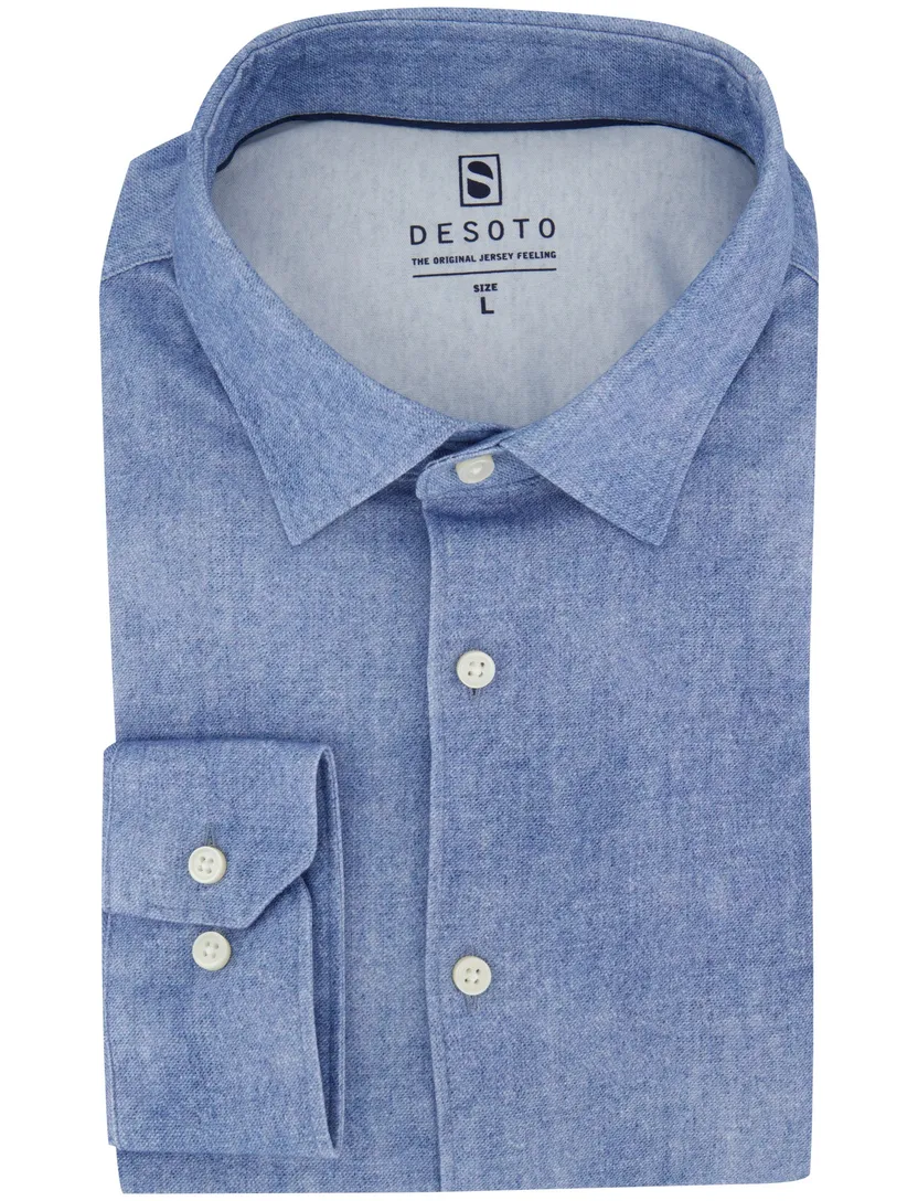 Blauwe casual jersey gemeleerd Desoto Kent overhemd