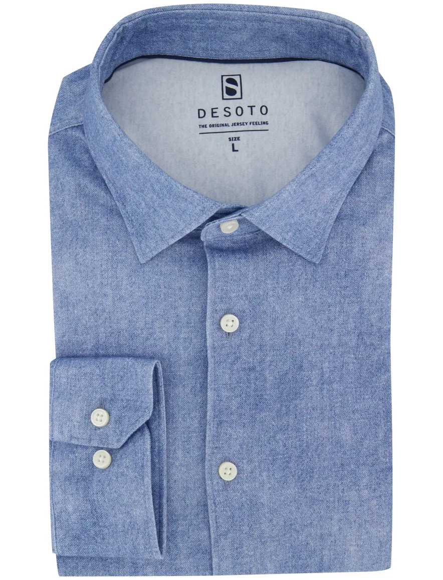 Desoto Kent casual jersey overhemd blauw gemeleerd