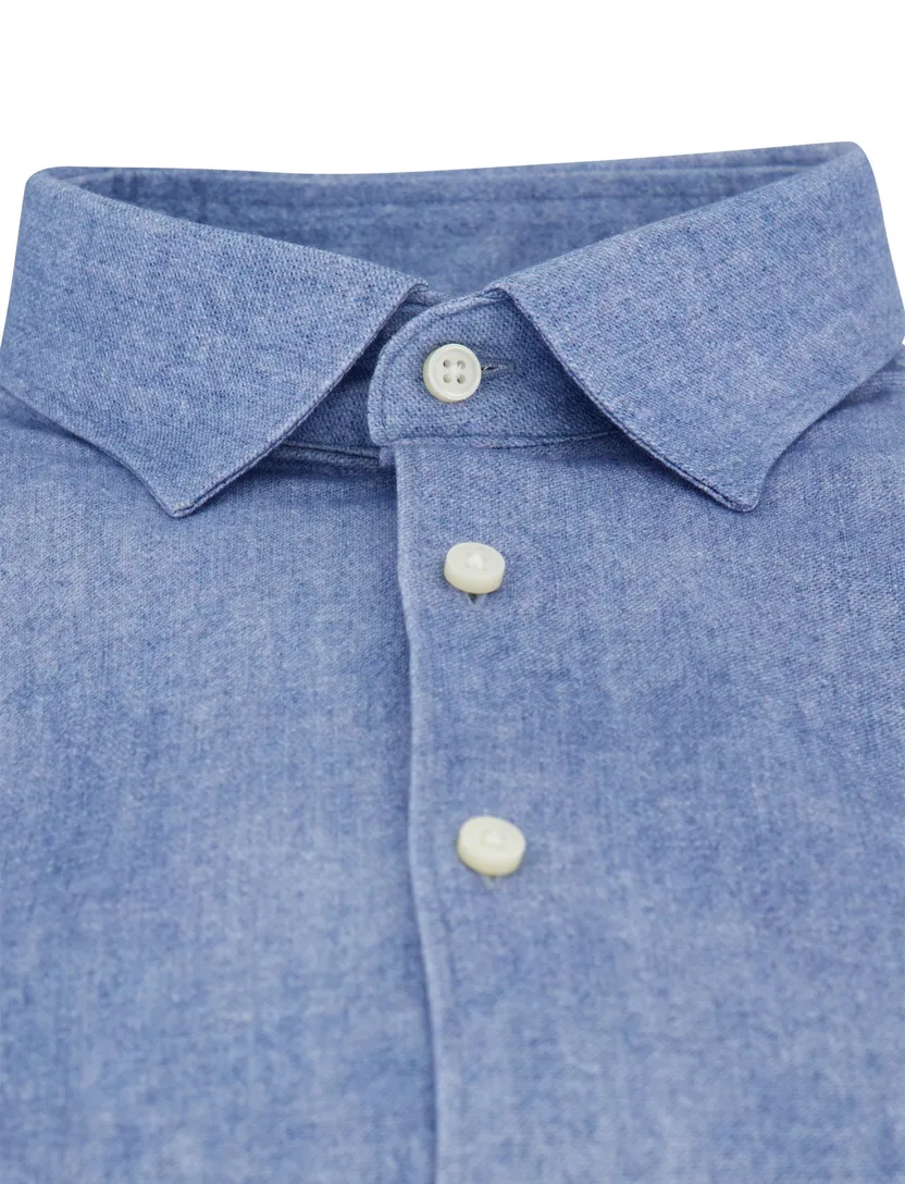 Blauwe casual jersey gemeleerd Desoto Kent overhemd